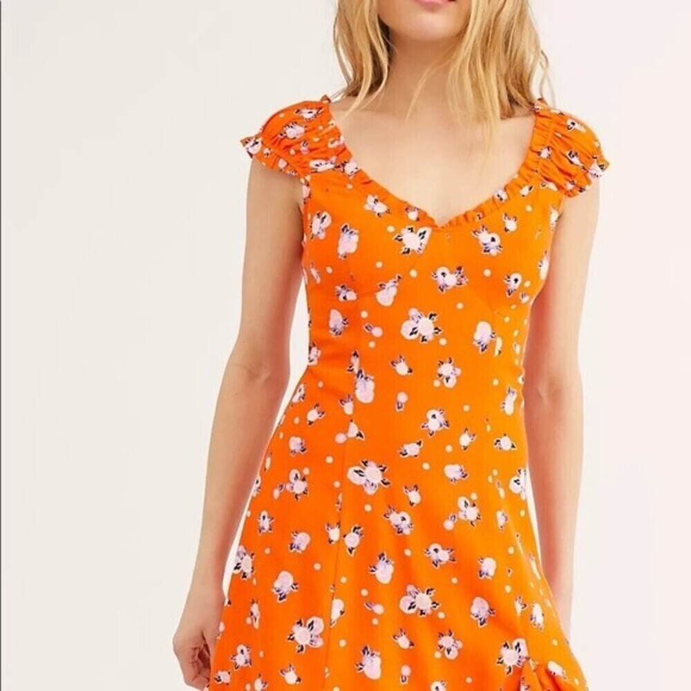 Free People Like a Lady Citrus Floral Print Mini Dress Orange Size Extra Small